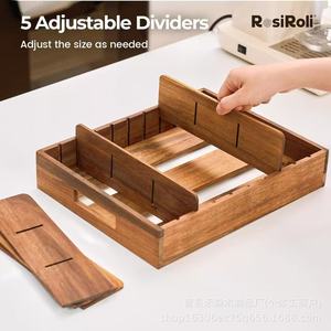 Wooden divider storage box, countertop <b>dish</b> organizer, plate storage, open-top breathable kitchen utensil box, solid wood - Product Image 3