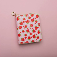 Portefeuille court à fermeture éclair avec imprimé de fraises mignonnes, porte-cartes en cuir PU, mini porte-monnaie, petit sac à monnaie portable pour filles