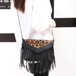 Bolso Hobo de cuero con flecos y borla para mujer, bandolera de piel de vaca con leopardo Cheetah - Product Image 3