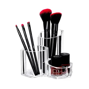 Wholesale 3 Components Transparent Acrylic Desktop Lipstick Display Container Cosmetic Makeup Organizer Makeup Brush Holder