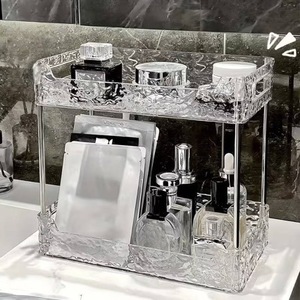 Estante acrílico de doble capa gris transparente rectangular independiente para almacenamiento en el baño para productos de cuidado de la piel y cuidado personal. - Product Image 3