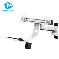 Support double écran Meisonic FE199KBL-HSP1-450 avec support pour clavier et souris, inclinaison à 90 degrés, construction en alliage d'aluminium