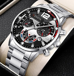 Montre à quartz pour <span class=keywords><strong>homme</strong></span>, style commercial, avec bracelet en fer, affichage de la date, design é<span class=keywords><strong>l</strong></span>égant et décontracté, en promotion en Europe et aux États-Unis - Product Image 1
