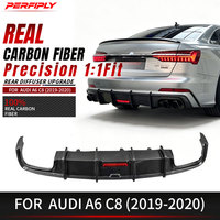 Kit carrosserie Perfiply en fibre de carbone véritable, diffuseur de pare-chocs arrière avec éclairage LED pour Audi A6 S6 C8 C8.5 2019-2020