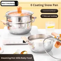 Marmite à double fond Yukihira en acier inoxydable japonais, pot à soupe, couvercle en verre, compatible gaz et induction, portable, multifonctionnel