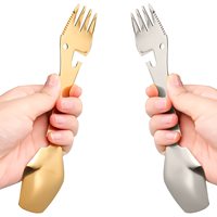 Voyage 5 en 1 Titane Coloré Camping Cuillère et Fourchette En Acier Inoxydable Couverts Marque Spork