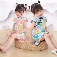 Été nouveau bébé Ethnique cheongsam petite fille robes Tang robe Enfants Hanfu Amélioration Princesse Jupe panda patter