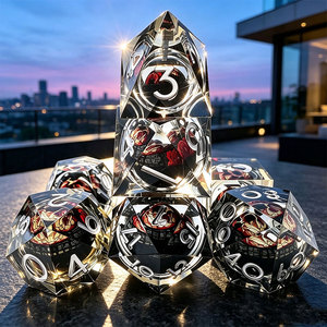 Ensemble de dés polyédriques en résine à bords tranchants, style gothique, rose et crâne rotatifs, pour Dungeons and Dragons - Product Image 1