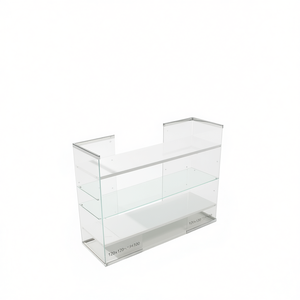 Exhibidor central de esquina 120x120x H 100 con estantería de vidrio blanco brillante para escaparate de tienda minorista - Product Image 2