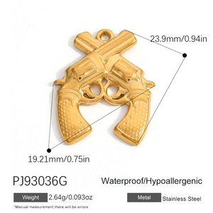 Pendentif en acier inoxydable plaqué or PVD, motifs cœur, étoile, soleil, pistolet, chien, résistant au ternissement et à l'eau - Product Image 5