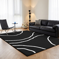 Tapis d'intérieur noir à imprimé floral bohème avec rembourrage en mousse à mémoire de forme, tapis de salon rétro antidérapant de grande taille