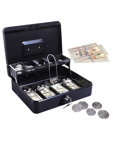 Boîte à monnaie avec clé - Caisse à monnaie avec serrure - Boîte à argent de taille moyenne avec plateau pour pièces de monnaie, billets, usage domestique et professionnel - Product Image 4