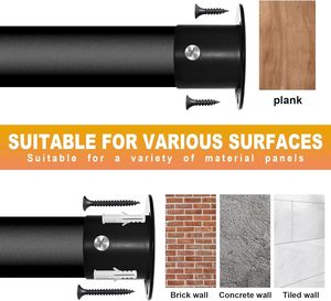 28-56 אינץ 'נירוסטה מתכווננת ארון מוט 1 אינץ קוטר כבד בגדים תלויים בר מט ווים שחור מסילות - Product Image 5