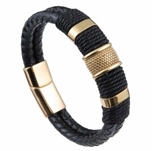 Bracelet en cuir PU tressé double rétro pour homme, forme cœur, fermoir magnétique, style motard, bracelets tressés - Product Image 6