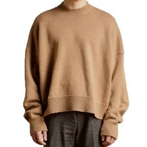 QYOURECLO定制标志羊毛衫重量级圆领空白套头衫男士针织毛衣