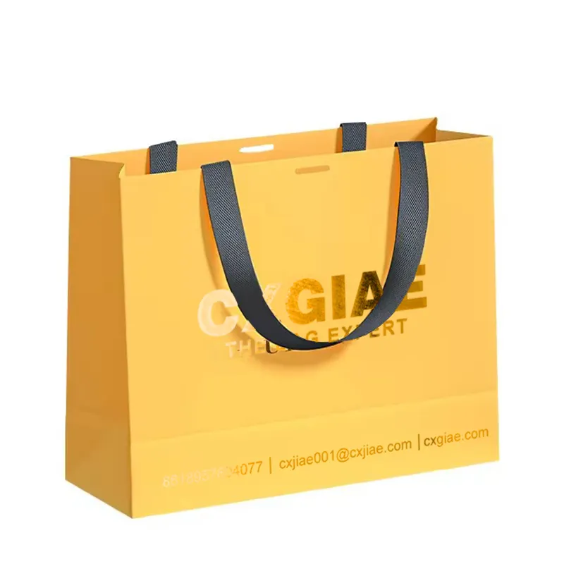 Groothandel Custom Logo Kartonnen Verpakking Gele Luxe Cadeau Winkelen Sieraden Papieren Zak Met Handvatten Bolsa De Papel