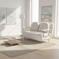 Canapé-lit Click Clack 2 places pliable, rembourré, blanc crème matelassé, structure en acier, pieds dorés pour salon, appartement, canapé-lit