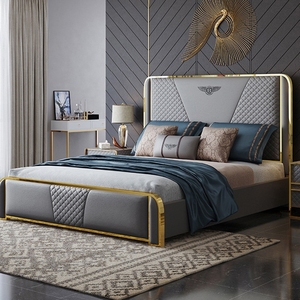 Lit double en cuir de luxe léger, design artistique, taille <span class=keywords><strong>King</strong></span>/Queen, mobilier moderne pour chambre à coucher, Guangdong Italie 2020 - Product Image 2