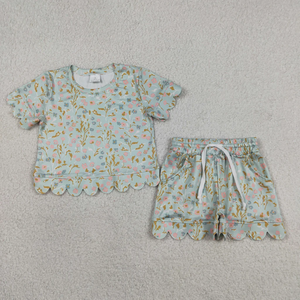 New Casual Kids Girls <b>Clothes</b> Set Short Sleeve Top and Shorts with Summer Cute Print Scalloped Fashion 2-piece Outfit - Product Image 4