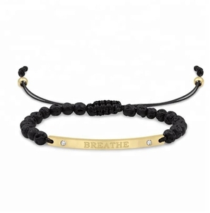 Bracelet d'<span class=keywords><strong>amitié</strong></span> unisexe personnalisé avec <span class=keywords><strong>citation</strong></span> inspirante positive « Respire librement, courage », barre gravée, cordon noir, longueur ajustable - Product Image 1