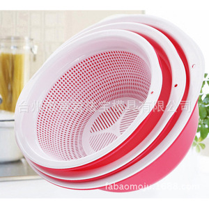Panier de lavage de légumes en plastique double couche avec drain, rouge et blanc, passoire à fruits pour cuisine - Product Image 1