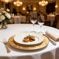 Assiette de Présentation Moderne en Plastique PP Durable Effet Feuille Dorée pour Mariage