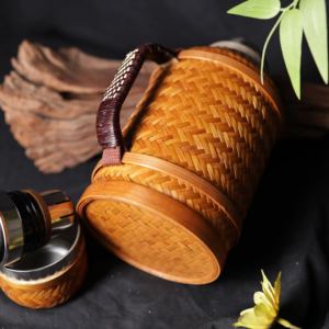 Carafe thermique artisanale en bambou tissé à la main, <span class=keywords><strong>théière</strong></span> isolée de style zen avec moniteur de température en temps réel - Product Image 6