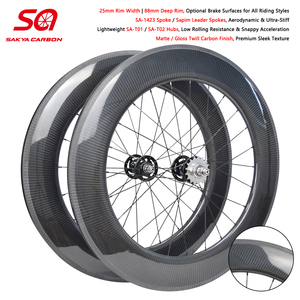 Juego de ruedas de carbono 700C de 88 mm de perfil, 3K brillante, con radios Twill/Sapim Leader SA-1423 para bicicleta de pista, compatible con neumáticos 700C - Product Image 1
