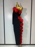 Nouvelle Robe de Soirée de Luxe Noire pour Femme, Style Bandage, avec Appliques Rouges et Strass, Manche Unique, Robe de Célébrité pour Anniversaire