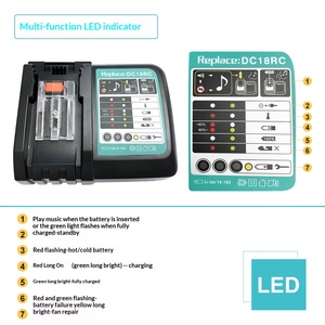 <span class=keywords><strong>Chargeur</strong></span> de batterie pour batterie lithium <span class=keywords><strong>DC18RC</strong></span> 17,5V-22V avec entrée 90V-240V et éclairage LED - Product Image 2