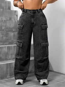 Over Size Fashion Stitching Washed Strap Denim Overalls <strong>Dungarees</strong> for <strong>Women</strong> Casual Ladies Jeans Pants - Product Image 1