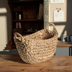 Handmade Lớn Nước lục bình lưu trữ giỏ với xử lý mạnh mẽ cao cấp dệt bền vững giải pháp giặt - Product Image 5