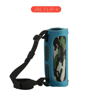 Silicone protective sleeve case with adjustable shoulder strap for JBL Flip4 speaker