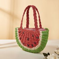 Sac à main pliable en jacinthe d'eau tressée à motif de fruits mignon, mini panier écologique en paille, sac de plage d'été pour filles