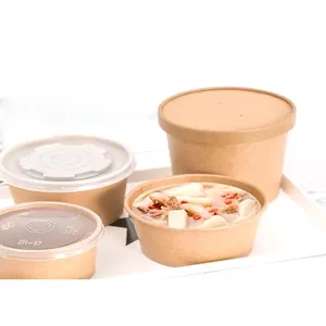 可回收牛皮纸圆形圆筒纸浆桶管，用于食品酱汁沙拉牛奶蛋糕冰淇淋汤带盖子的外卖纸容器