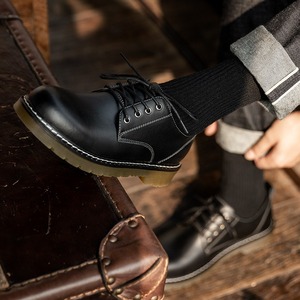 Men's shoes 2026 new style <b>black</b> genuine leather <b>work</b> <b>boots</b> low heel stylish British style big-head casual leather trendy shoes - Product Image 3