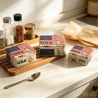 Coffret de boîtes métalliques carrées modernes avec impression, motif Drapeau américain et Statue de la Liberté, pour 3 compartiments de rangement alimentaire, biscuits, bonbons, souvenirs et emballage cadeau