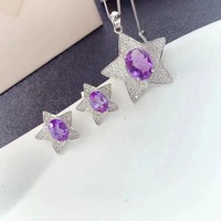 Offre Spéciale déclaration hawaïenne 925 argent naturel améthyste collier et boucles d'oreilles ensembles de bijoux