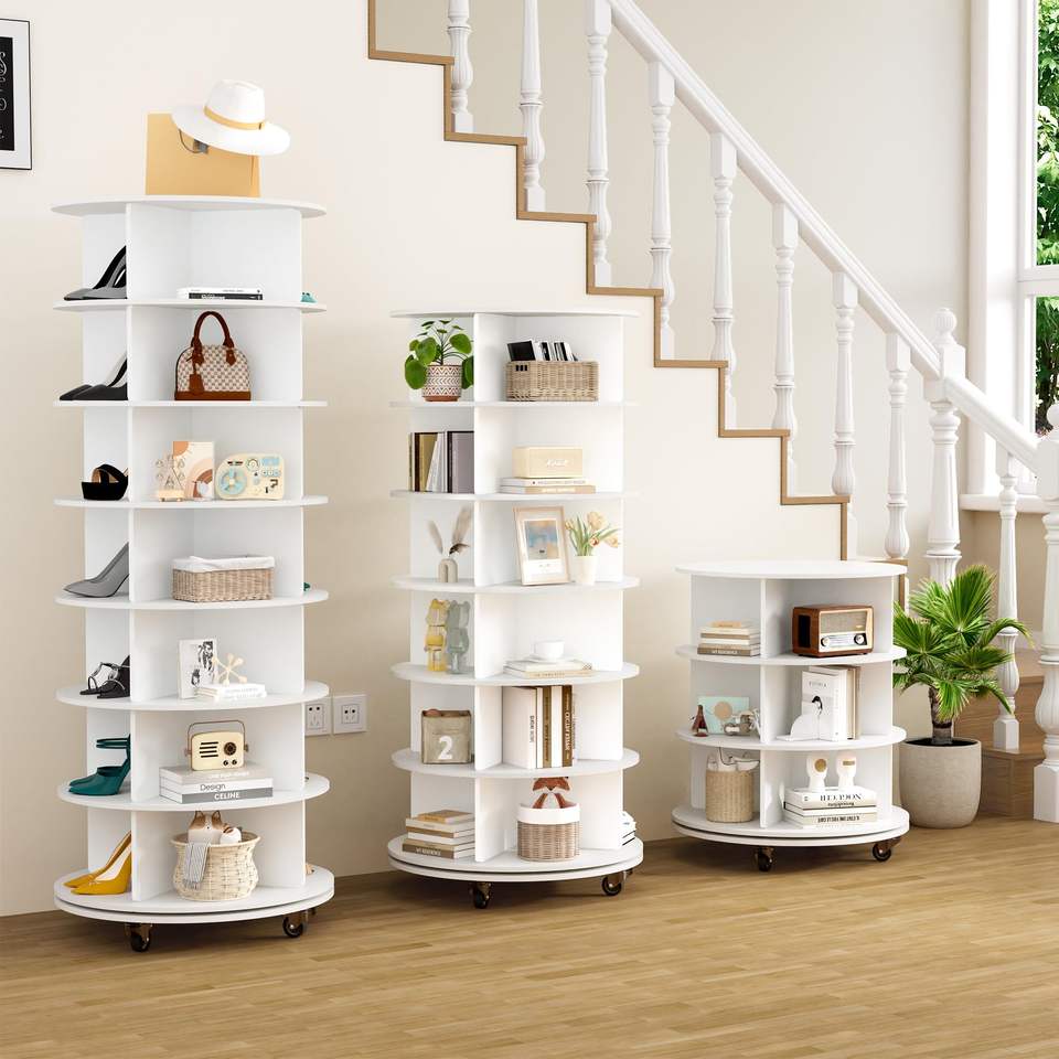 New Product Modern White 360 Degree Rotating Bag Display Tower Round ...