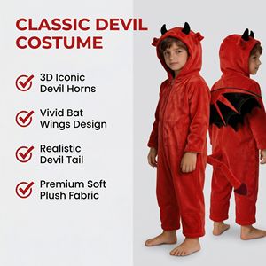 Disfraz <span class=keywords><strong>de</strong></span> Diablo Rojo para Niños - Traje <span class=keywords><strong>de</strong></span> Terciopelo con Capucha, Alas y <span class=keywords><strong>Cola</strong></span> para Halloween - Product Image 4