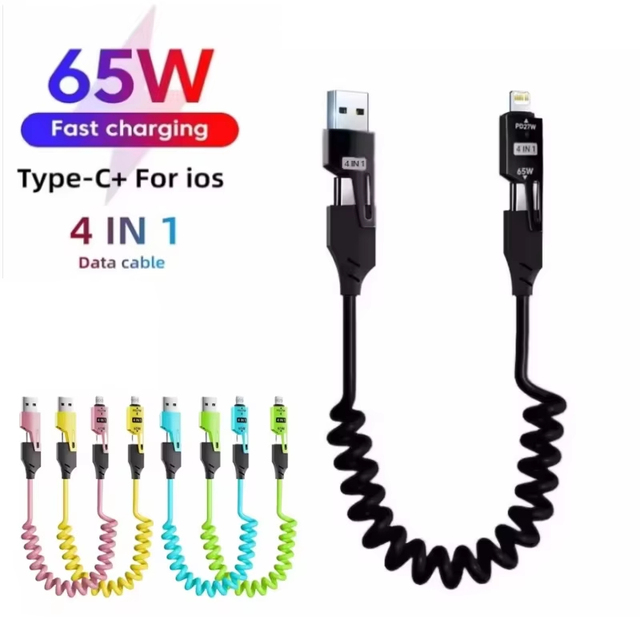 High Quality Wholesale Spring Telescopic Portable Design, 4 in 1 65w 6a Fast Charging Wire for Household Smart Device Charging