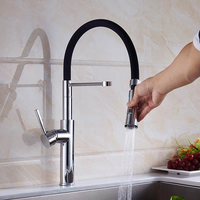 Robinet de cuisine à tirette à poignée unique avec valve en céramique à col flexible Installation à un trou en laiton noir moderne Style classique