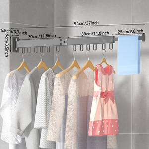 Montaje en pared Balcón Edredón Ropa Secado Gancho plegable <span class=keywords><strong>Armario</strong></span> <span class=keywords><strong>Tendedero</strong></span> Aluminio Plegable Perchas de ropa extendidas - Product Image 3