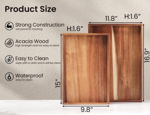 Juego de <span class=keywords><strong>2</strong></span> bandejas de madera de acacia <span class=keywords><strong>para</strong></span> servir, bandeja decorativa <span class=keywords><strong>para</strong></span> servir desayuno, almuerzo, cena, mesa de café, fiesta, cocina - Product Image 4