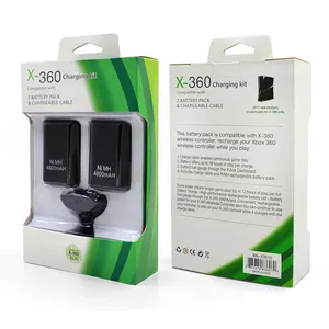 2 baterías + 1 Cable Usb para Xbox 360, controlador de batería inalámbrico, negro, blanco, recargable, 4800mah, paquete de batería Ni-MH