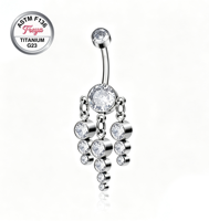 Anneau de nombril en titane ASTM F136 avec zircon, boule ronde et pendentif cylindrique orné de diamants G23, bijou de piercing pour le nombril