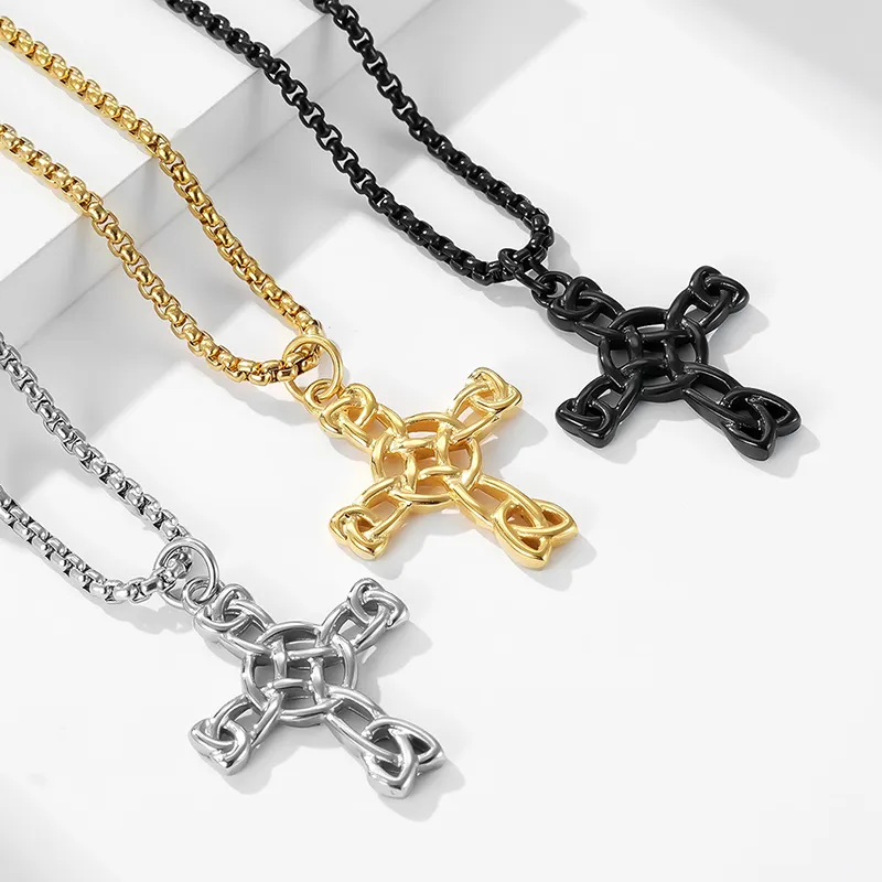 Birthday Gift Jewelry Stainless Steel Women Men 18k Gold PVD Plated Celtic Knot Cross Necklace