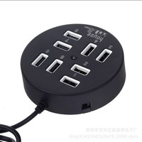Hub USB 2.0 rond à 8 ports, adaptateur d'extension pour ordinateur avec corps en plastique, en stock, pas de prise requise