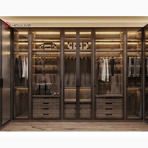 Armario con Puertas <span class=keywords><strong>de</strong></span> Vidrio Color Nogal Oscuro, Abatibles, para Dormitorio, con Accesorios Completos, LED Integrado, Zapatero y Cajones Ensamblables - Product Image 2