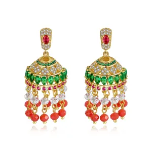 LUOTEEMI Shiny Cubic Zircon and Beads Copper Earring of Indian Ethnic Unique Jewelry for Woman Design